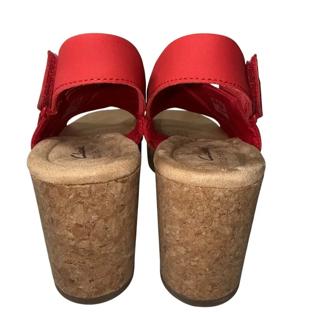 Clarks Collection Nerisa West Buckle Wedge Sandals Cherry Nubuck SZ/12 M